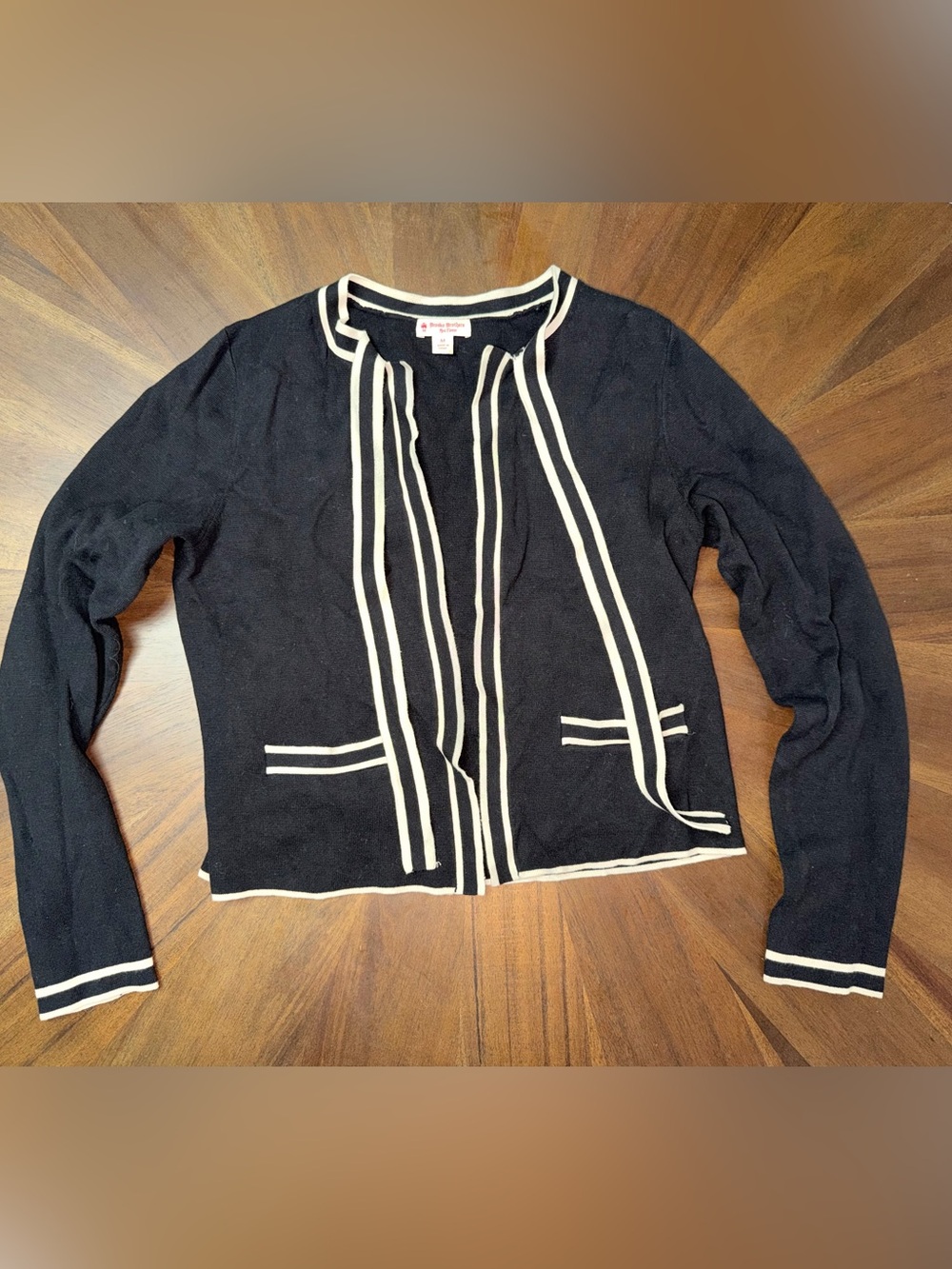 Brooks Brothers Navy and Cream Striped Crewneck Knit Sweater - Picture 4 of 4